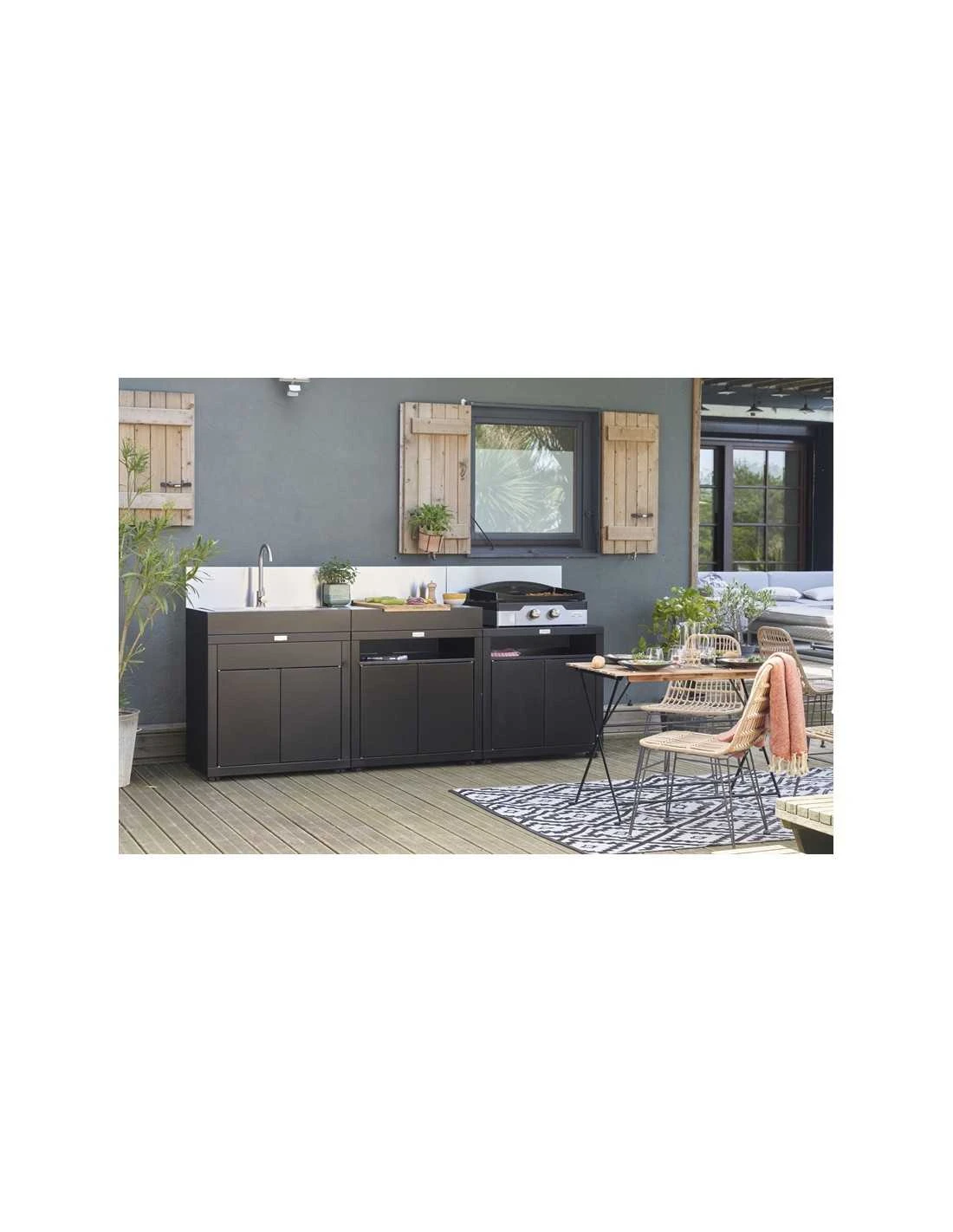 CUISINE 3 ELEMENTS ACIE NOIR +CREDENCE INOX- LE MARQUIER 4 CUISINE 3 ELEMENTS ACIE NOIR +CREDENCE INOX- LE MARQUIER – Image 2